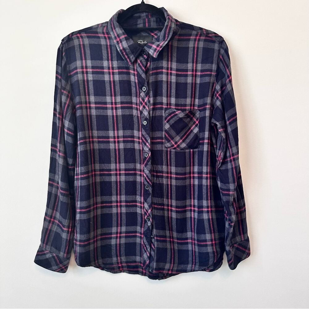 Rails Women's Plaid Button-Up Shirt Hunter Coal Grey and Rose Size Large